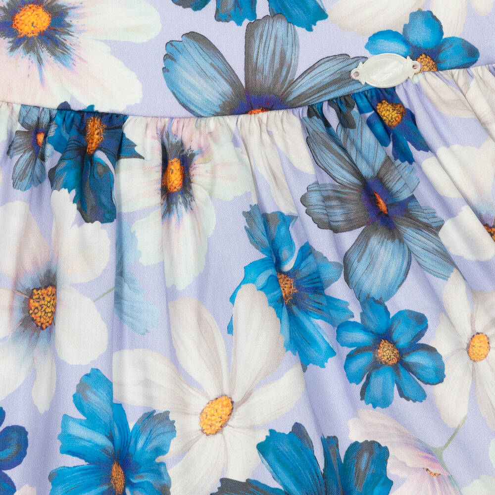 Miranda-فستان قطن ساتين لون أزرق وبنفسجي بطبعة ورود | Childrensalon Outlet