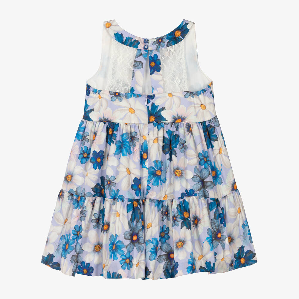 Miranda-فستان قطن ساتين لون أزرق وبنفسجي بطبعة ورود | Childrensalon Outlet