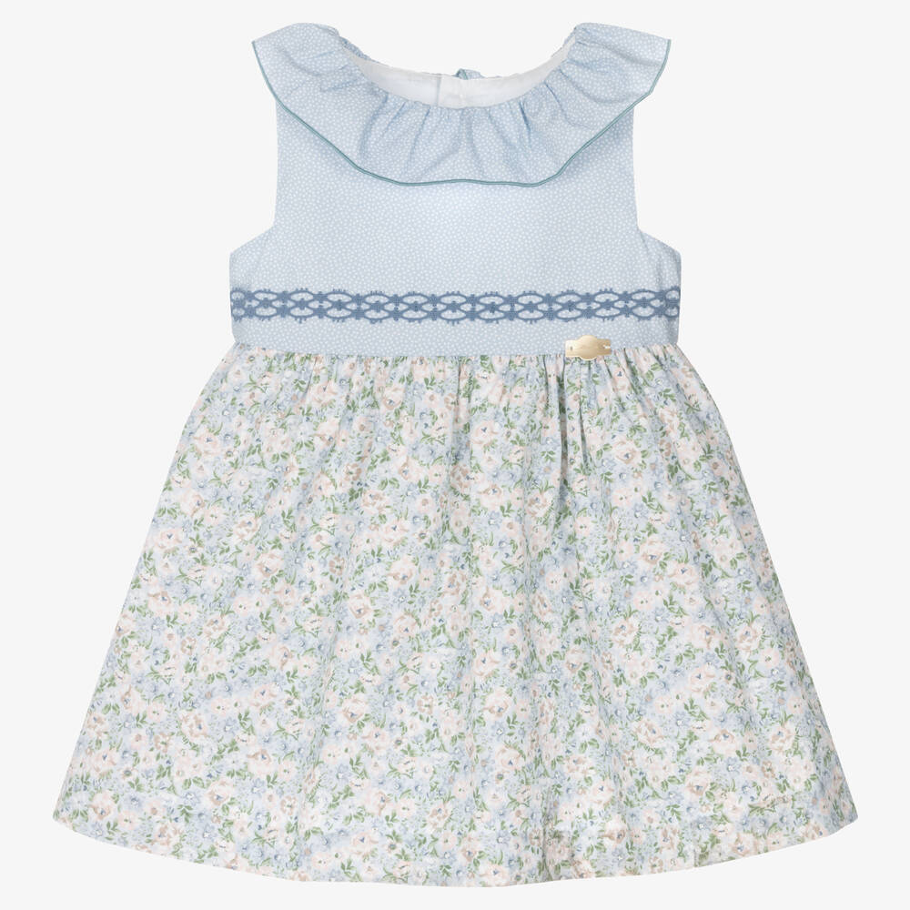 Miranda - Girls Blue Ruffle Floral Dress | Childrensalon