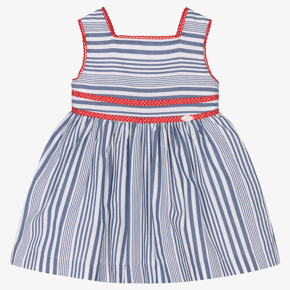 Miranda - Blau gestreiftes Baumwollkleid (M) | Childrensalon