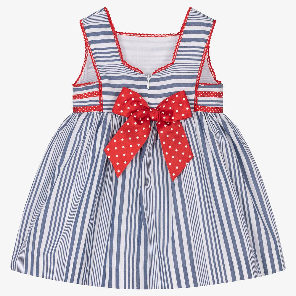 ميراندا-فستان قطن مقلم لون أبيض وأزرق | Childrensalon Outlet