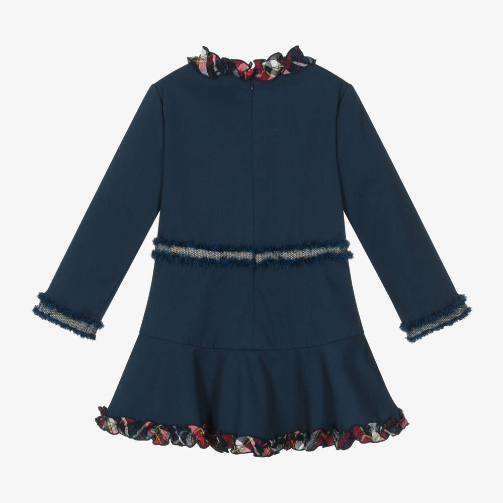 Miranda-Girls Blue Tartan Trim Dress | Childrensalon Outlet