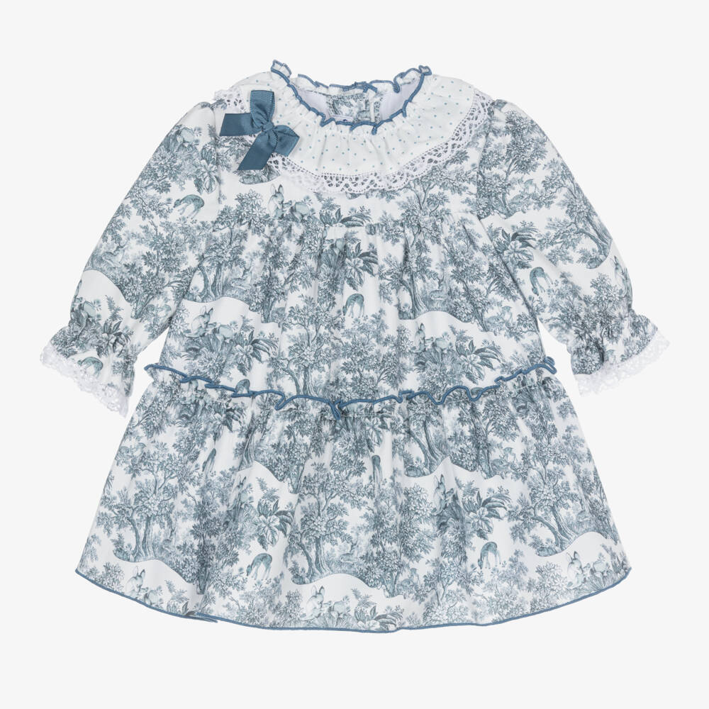 Miranda-Girls Blue Toile Print Dress | Childrensalon Outlet