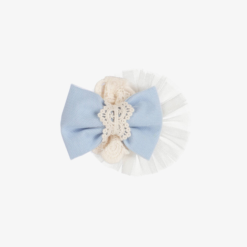 Miranda-Girls Blue Tulle Bow Hair Clip (10cm) | Childrensalon Outlet