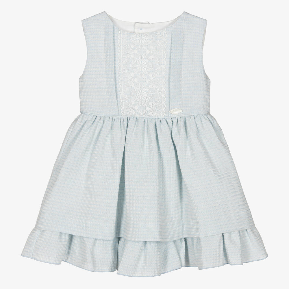 Miranda - Girls Blue & White Lace Dress | Childrensalon
