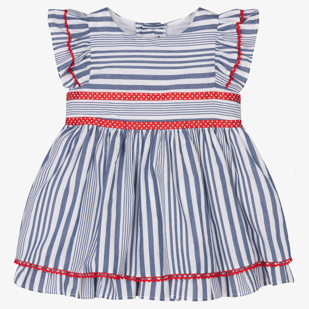 Miranda-Girls Blue & White Striped Cotton Dress | Childrensalon Outlet