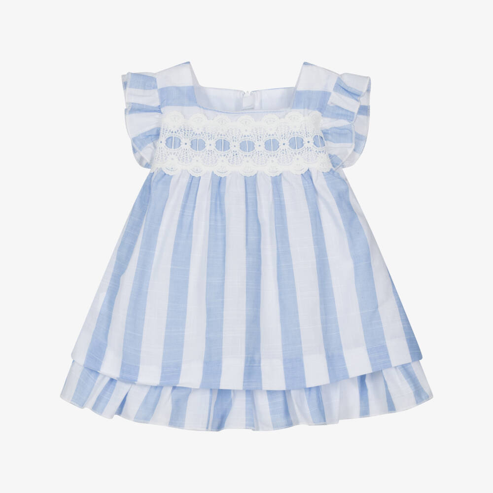 Miranda-فستان قطني مخطط بالأزرق والأبيض للبنات | Childrensalon Outlet