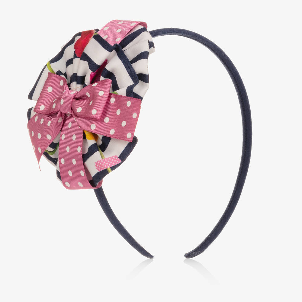 Miranda - Girls Blue & White Striped Hairband | Childrensalon