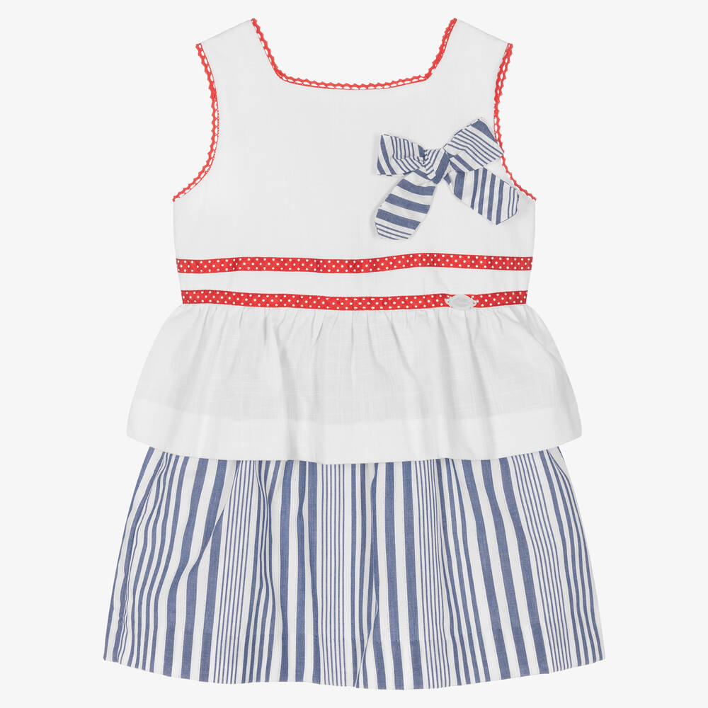 Miranda - Girls Blue & White Striped Skirt Set | Childrensalon