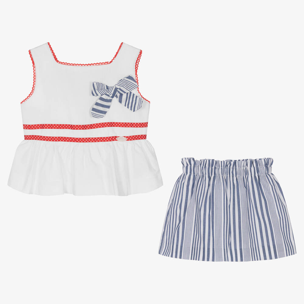 Miranda-Girls Blue & White Striped Skirt Set | Childrensalon Outlet