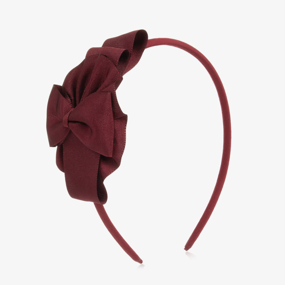 Miranda - Girls Burgundy Red Bow Hairband | Childrensalon