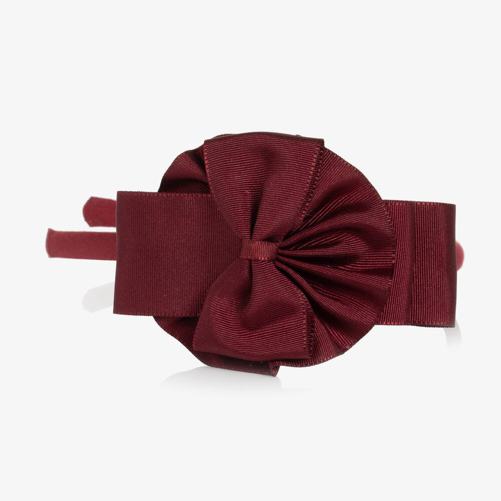 Miranda-Girls Burgundy Red Bow Hairband | Childrensalon Outlet
