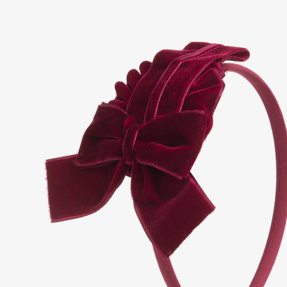 Miranda-Girls Burgundy Red Velvet Bow Hairband | Childrensalon Outlet