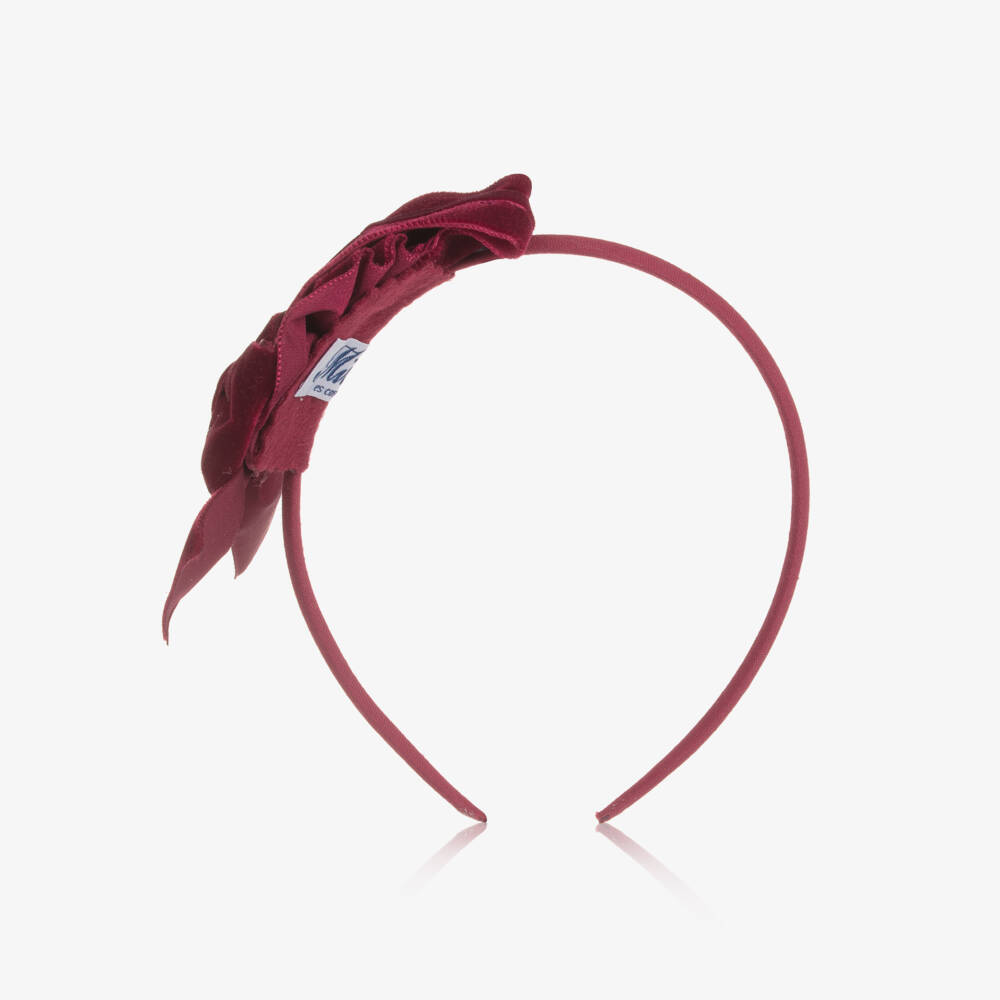 Miranda-Girls Burgundy Red Velvet Bow Hairband | Childrensalon Outlet