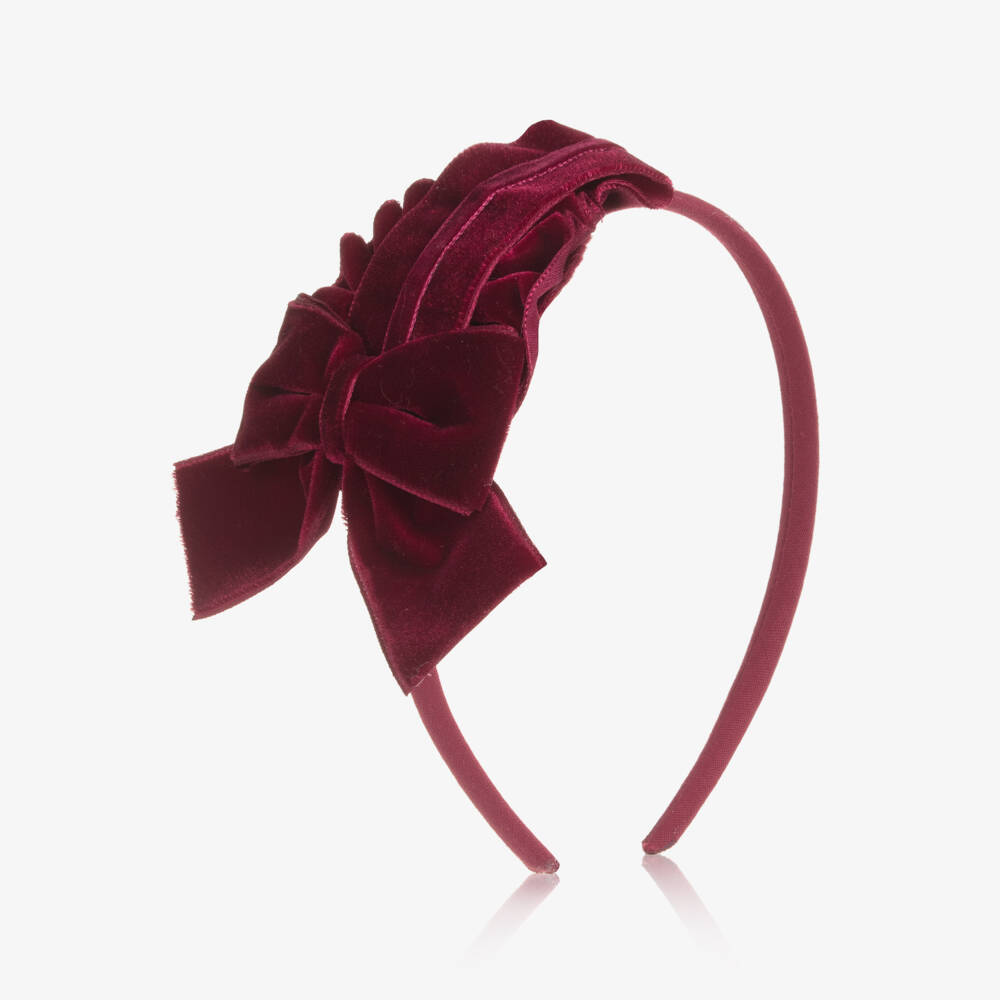 Miranda-Girls Burgundy Red Velvet Bow Hairband | Childrensalon Outlet