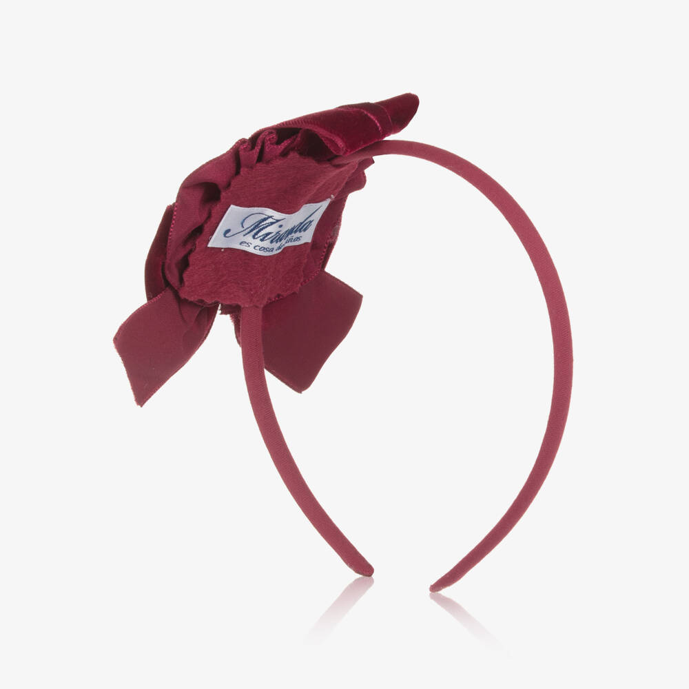 Miranda-Girls Burgundy Red Velvet Bow Hairband | Childrensalon Outlet