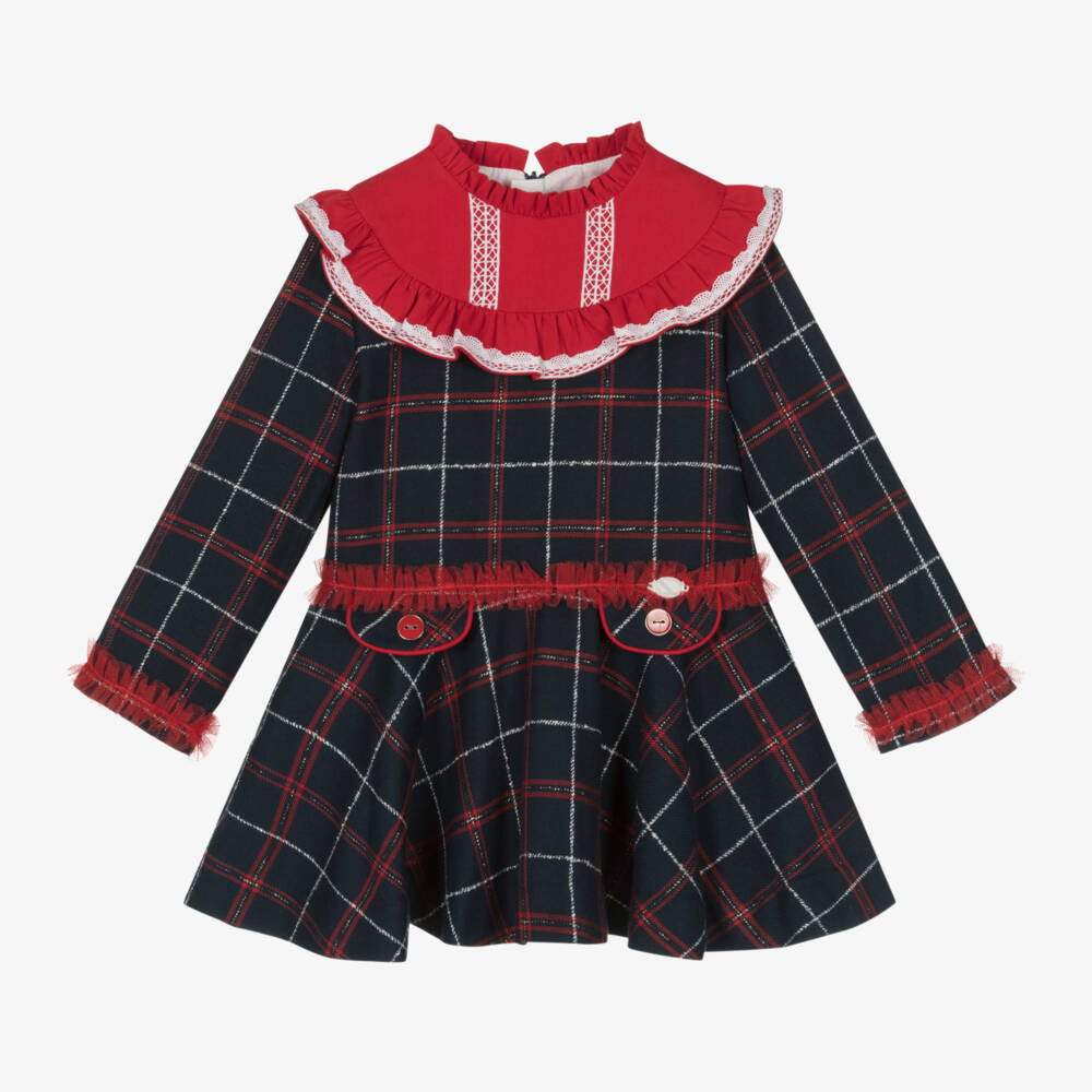 Miranda-Girls Checked Navy Dress | Childrensalon Outlet