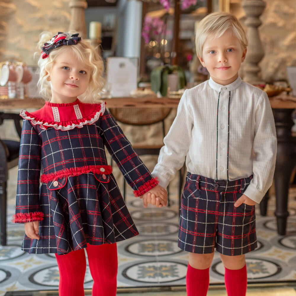 Miranda-Girls Checked Navy Dress | Childrensalon Outlet