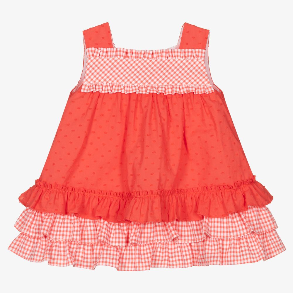 Miranda-Girls Coral Pink Cotton Dress  | Childrensalon Outlet