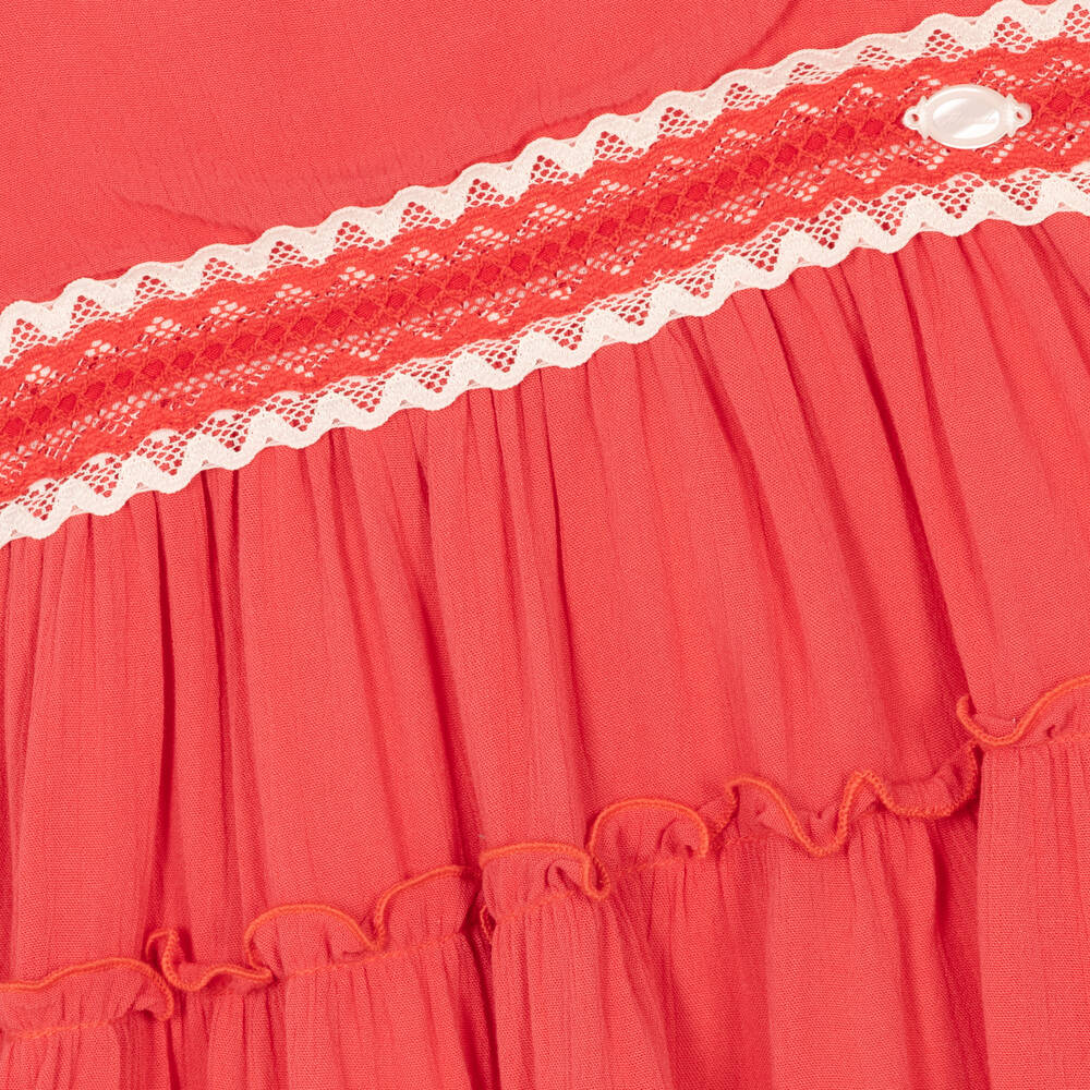 Miranda-فستان فيسكوز مزين بدانتيل لون أحمر | Childrensalon Outlet