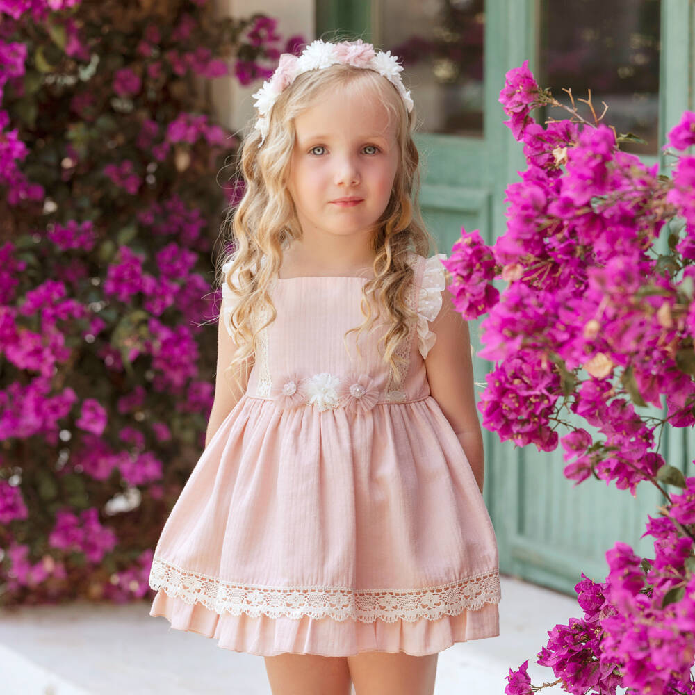 Miranda-Girls Cotton Dress with Lace Accents | Childrensalon Outlet