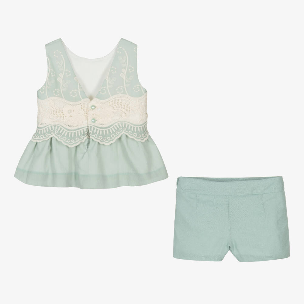 Miranda-Girls Cotton & Linen Embroidered Shorts Set | Childrensalon Outlet