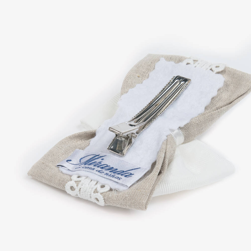 Miranda-Girls Elegant Beige & Ivory Bow Clip | Childrensalon Outlet