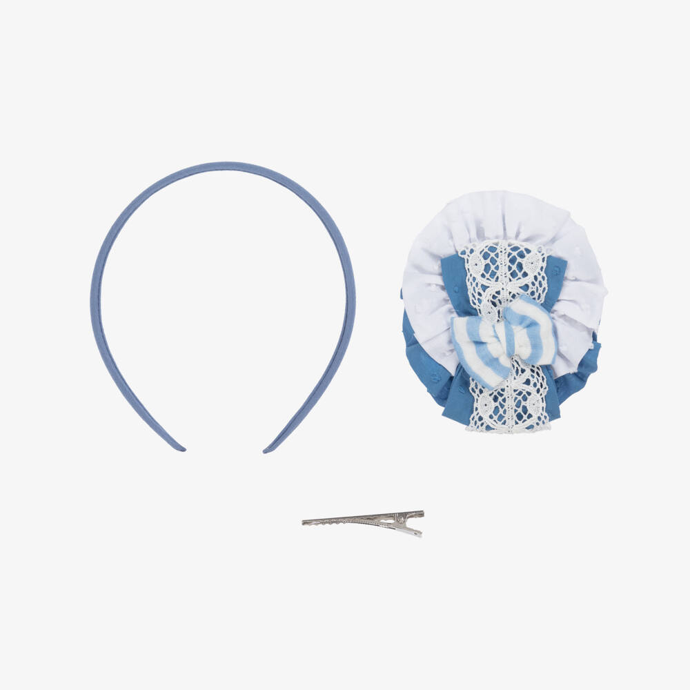 Miranda-Girls Elegant Blue Lace Rosette Band | Childrensalon Outlet