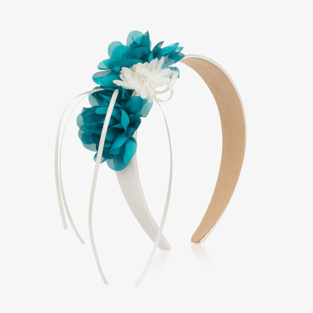 Miranda-Girls Elegant Blue Satin Floral Headpiece | Childrensalon Outlet