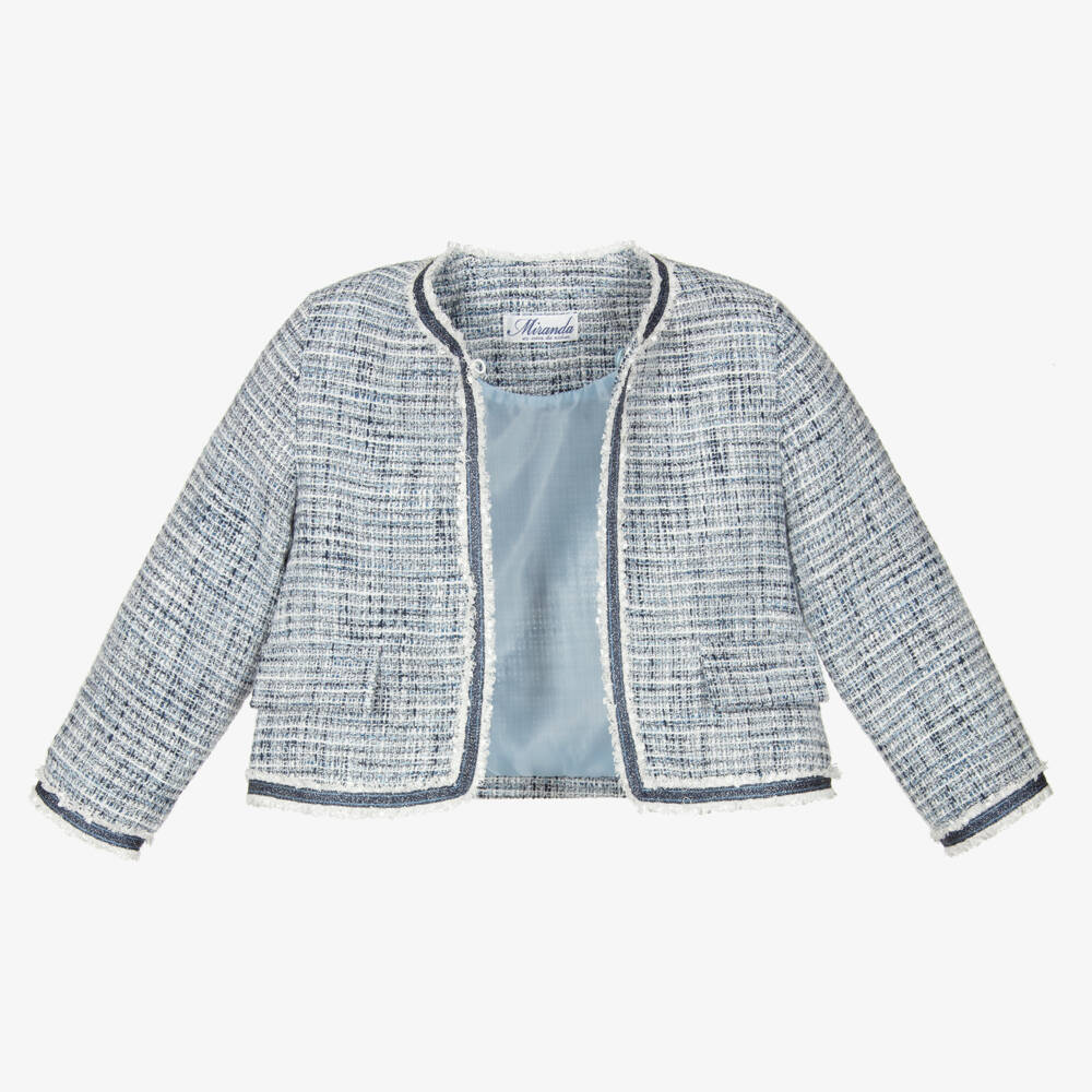 Miranda-Girls Elegant Blue Tweed Shorts Ensemble | Childrensalon Outlet