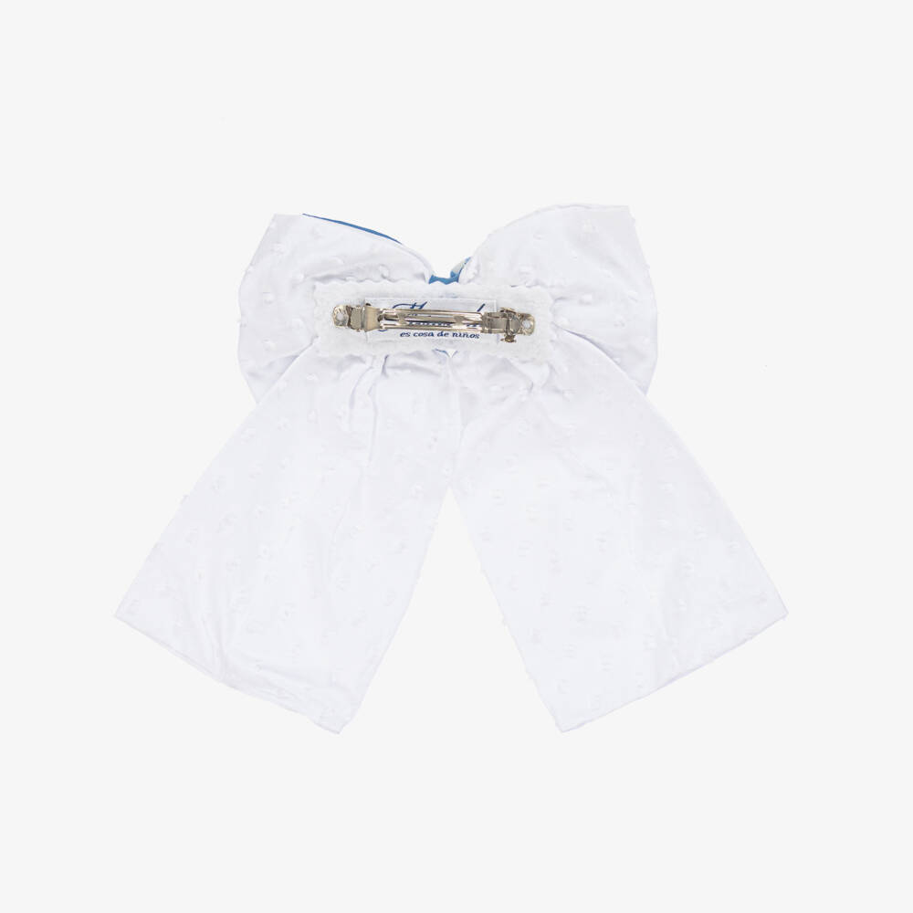Miranda-Girls Elegant Blue & White Lace Bow Clip | Childrensalon Outlet