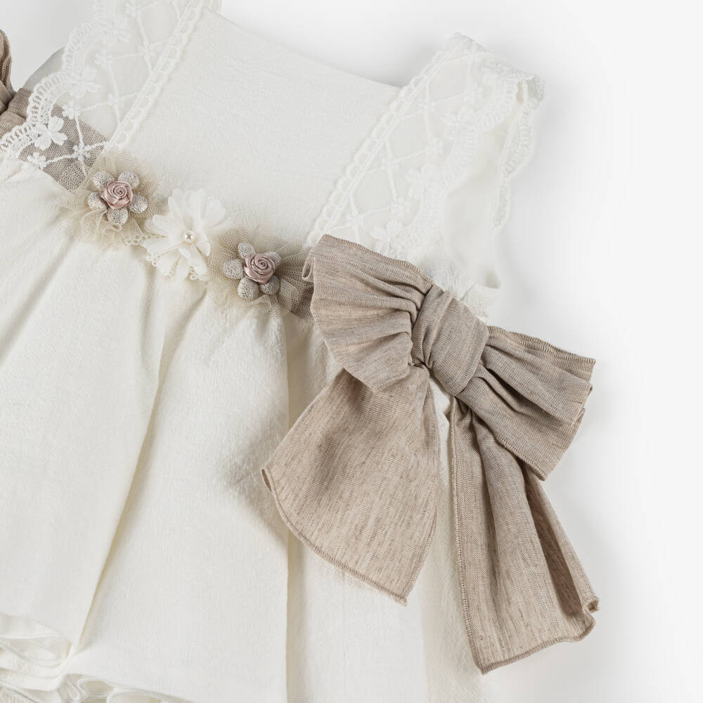 Miranda-Girls Elegant Ivory Linen Dress | Childrensalon Outlet