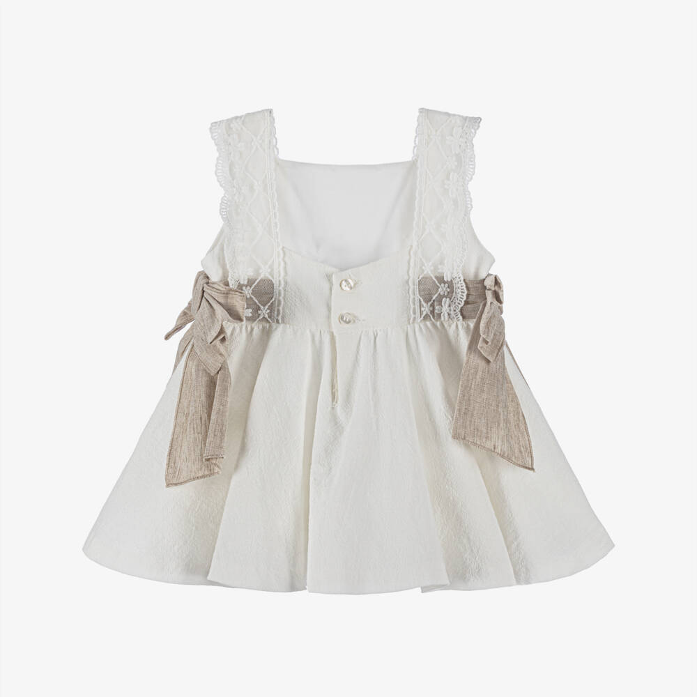 Miranda-Girls Elegant Ivory Linen Dress | Childrensalon Outlet