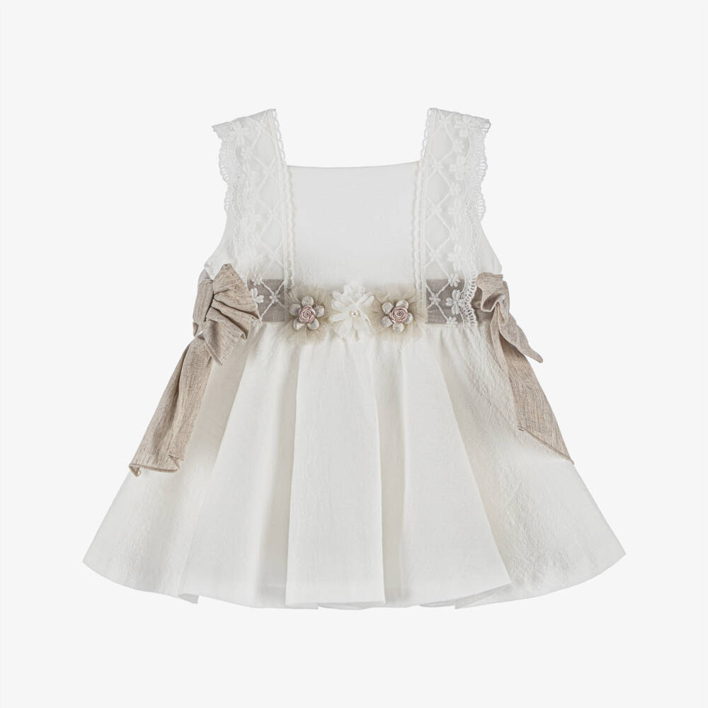 Miranda-Girls Elegant Ivory Linen Dress | Childrensalon Outlet