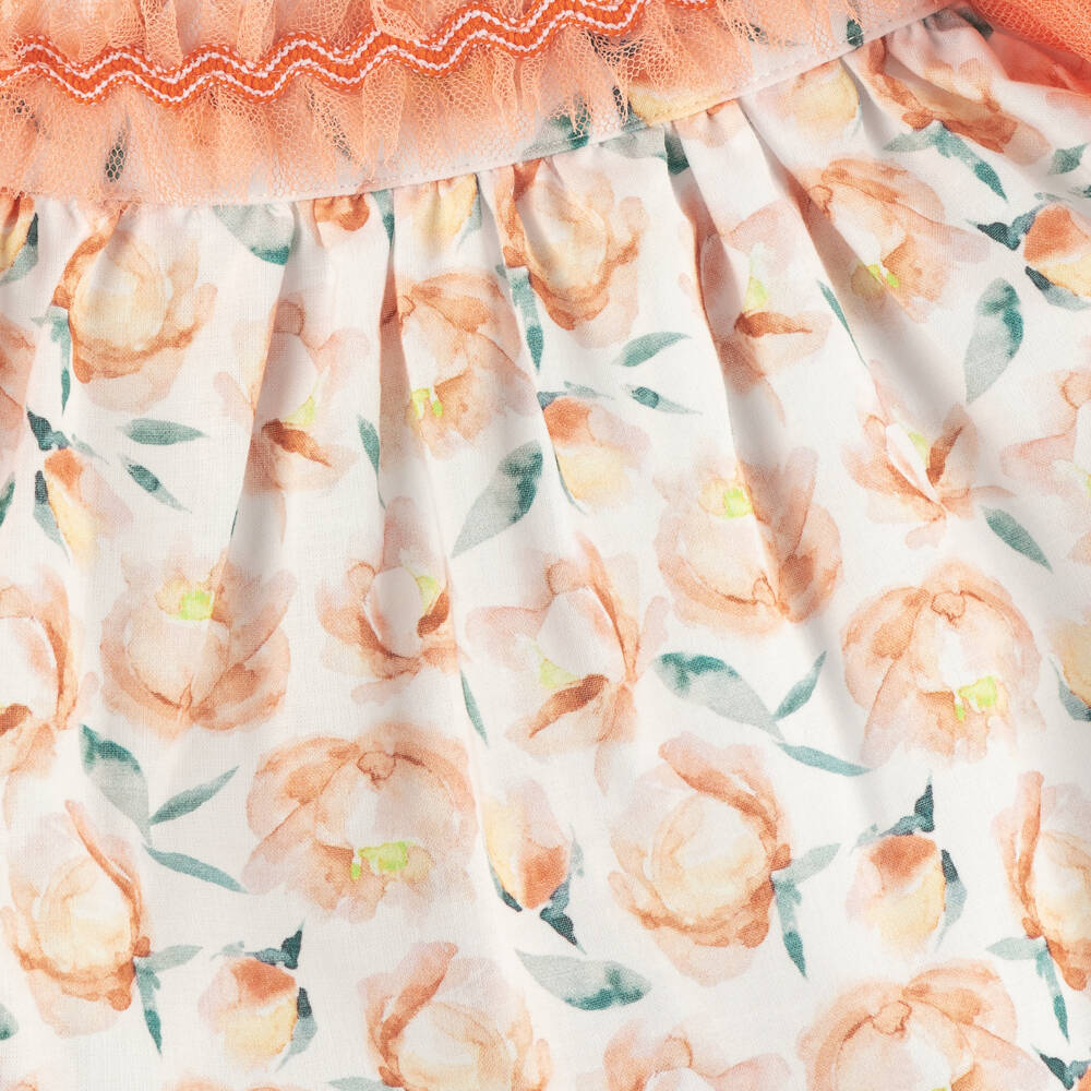 Miranda-Girls Floral Peach & White Skirt Ensemble | Childrensalon Outlet