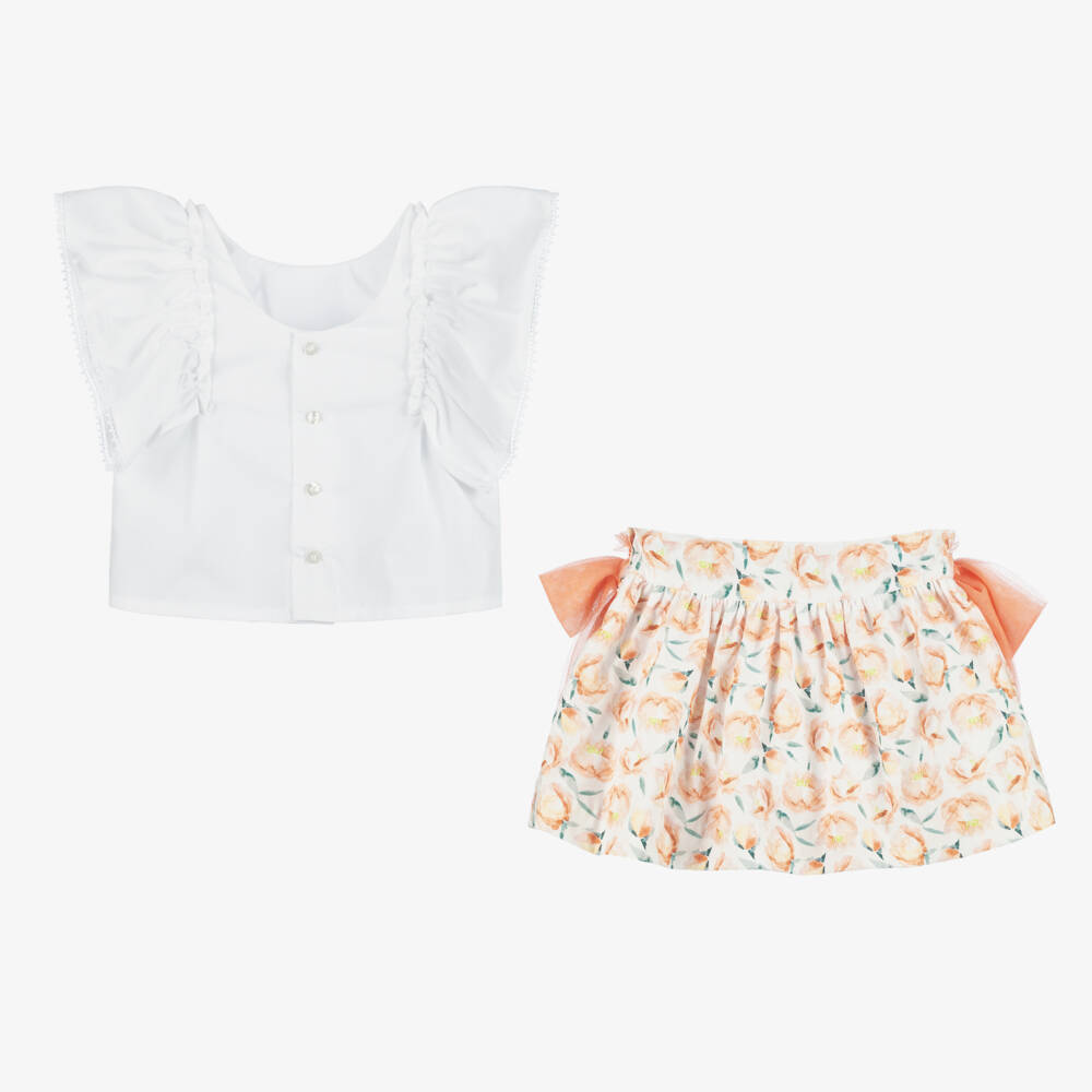 Miranda-Girls Floral Peach & White Skirt Ensemble | Childrensalon Outlet