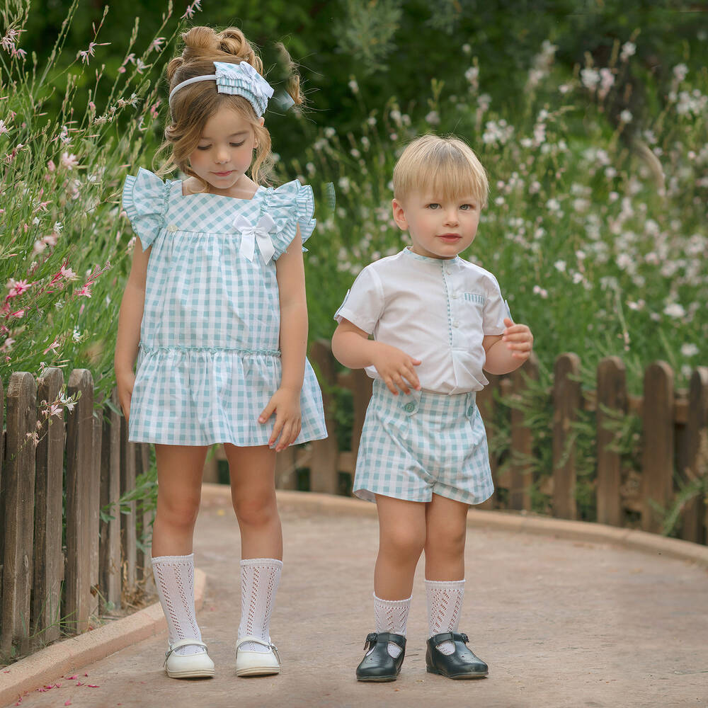 Girls green gingham dress outlet