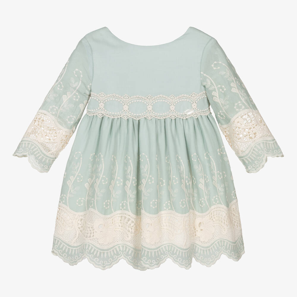 Miranda-Girls Green Cotton & Lace Dress | Childrensalon Outlet