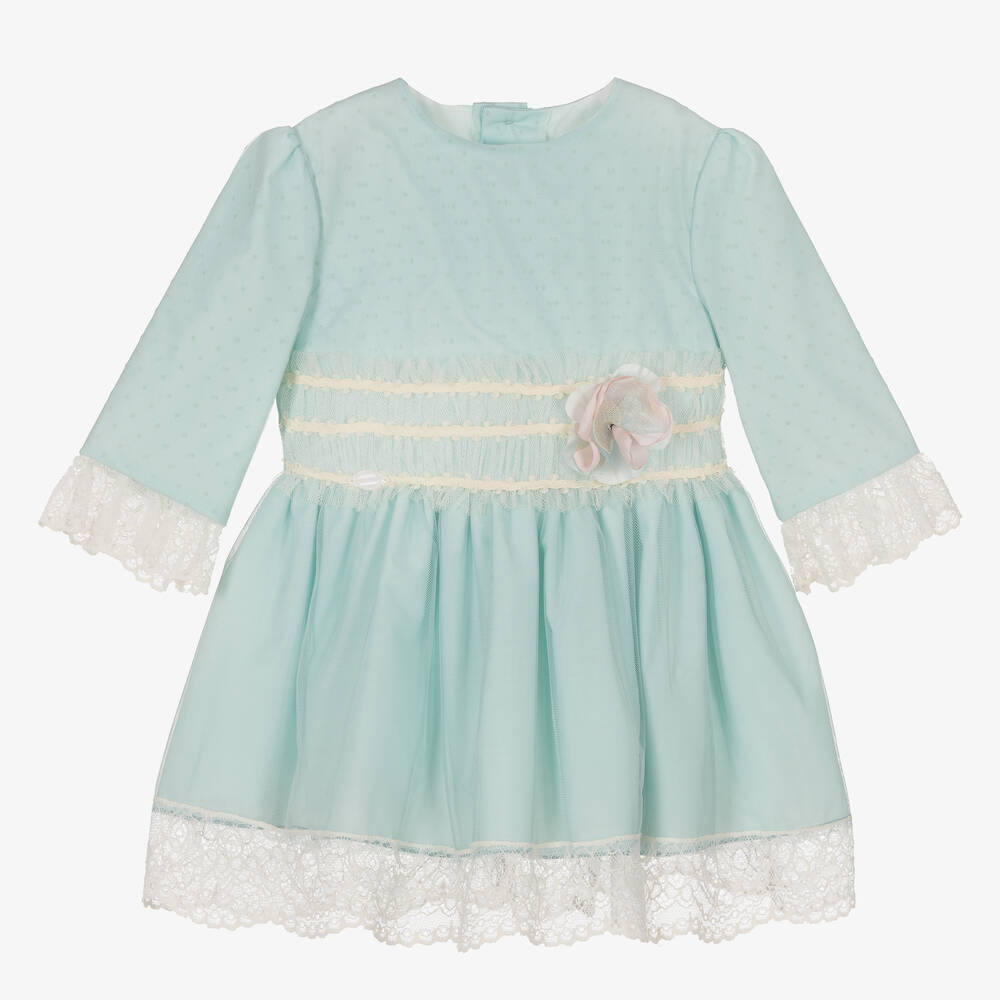 Miranda - Girls Green Cotton & Tulle Dress | Childrensalon