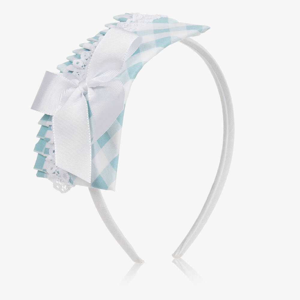 Miranda - Girls Green Gingham Bow Hairband | Childrensalon