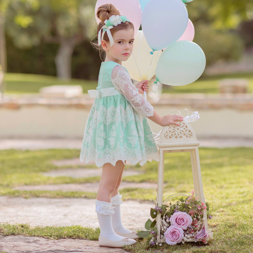 Miranda Girls Green Ivory Lace Dress