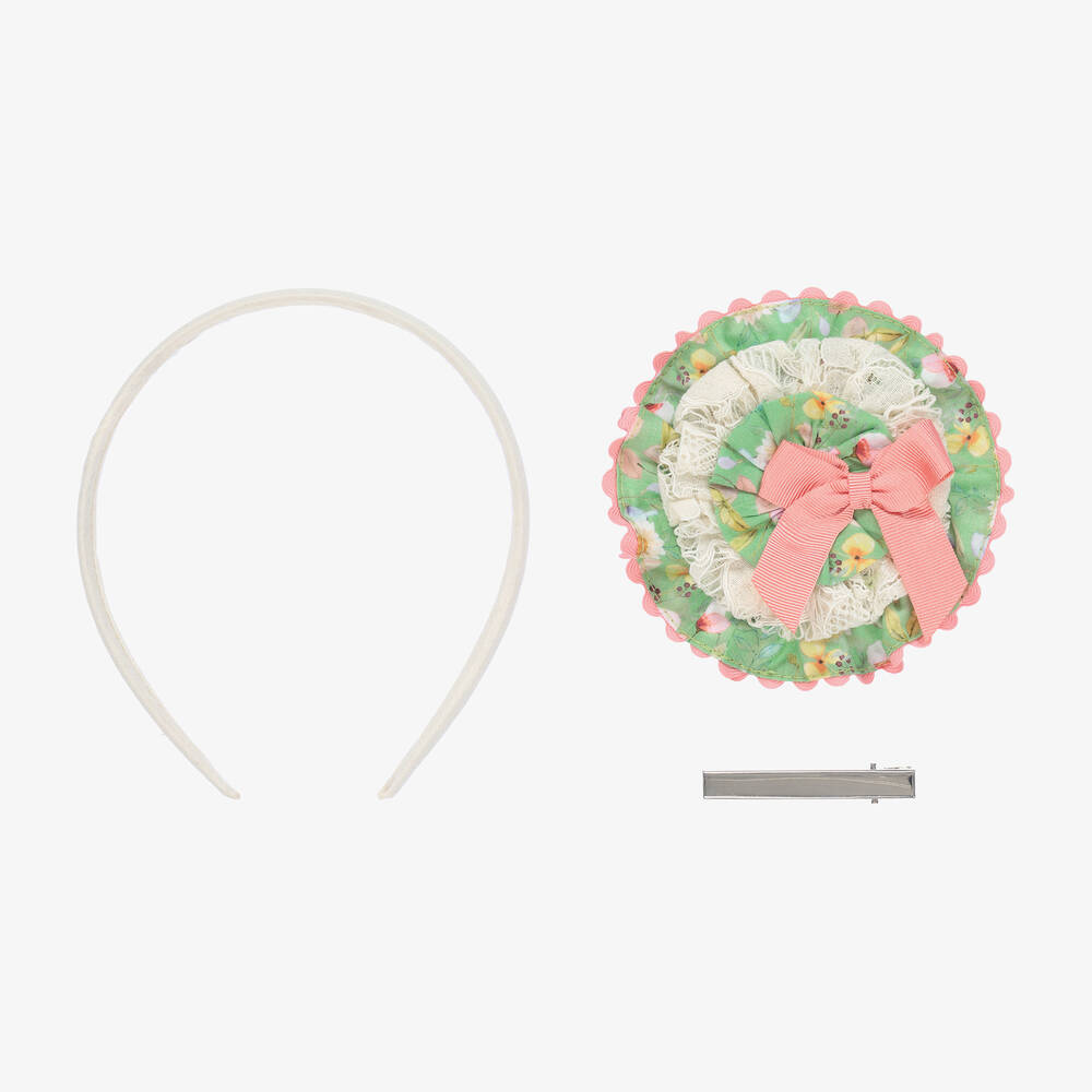 ميراندا-طوق للشعر مزين بوردة لون أخضر وزهري للبنات | Childrensalon Outlet