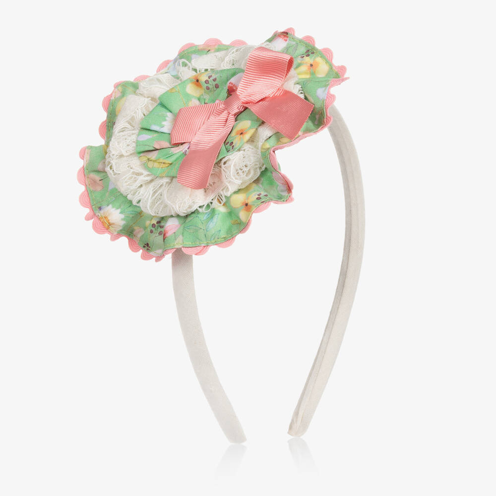 Miranda - Girls Green & Pink Rosette Hairband | Childrensalon