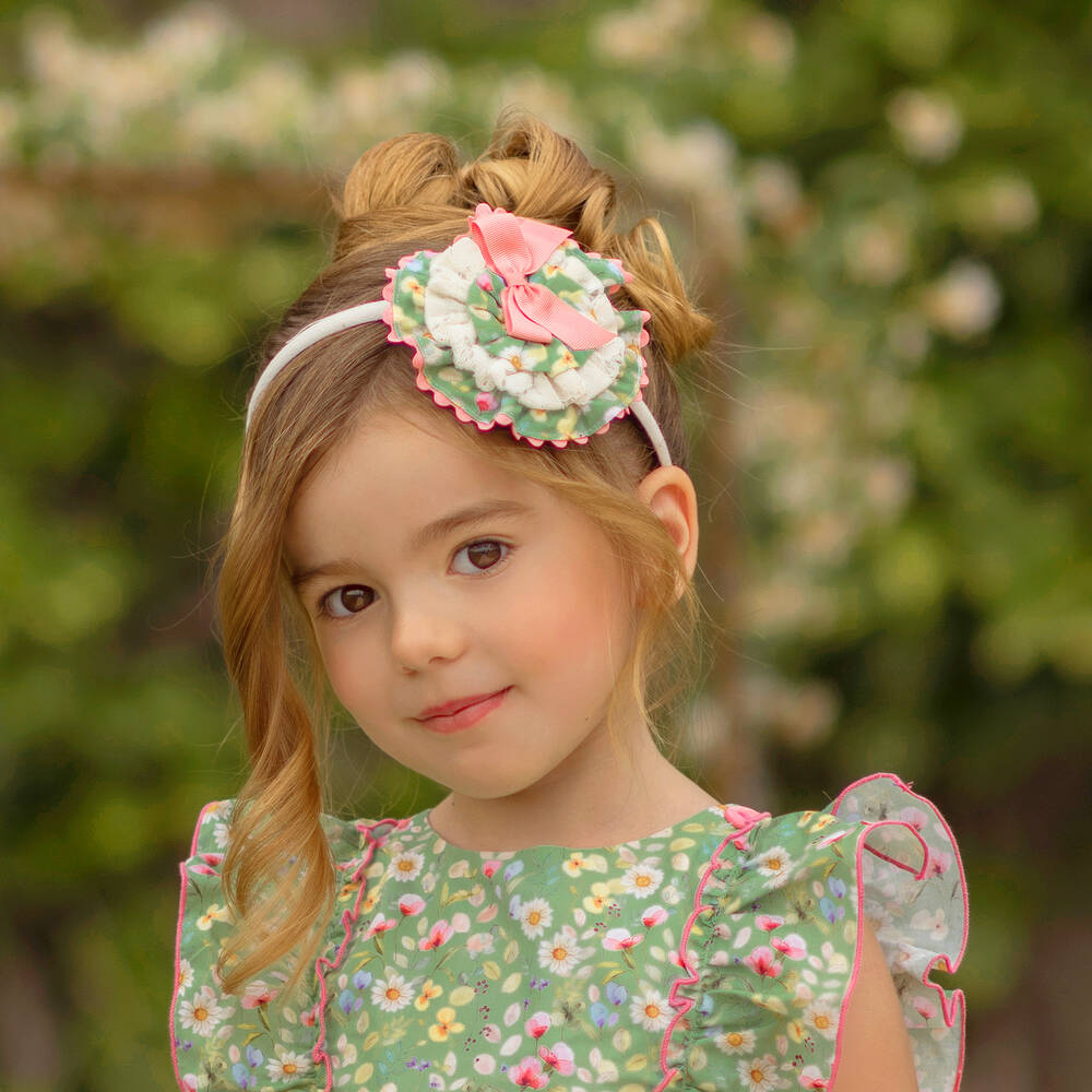 ميراندا-طوق للشعر مزين بوردة لون أخضر وزهري للبنات | Childrensalon Outlet