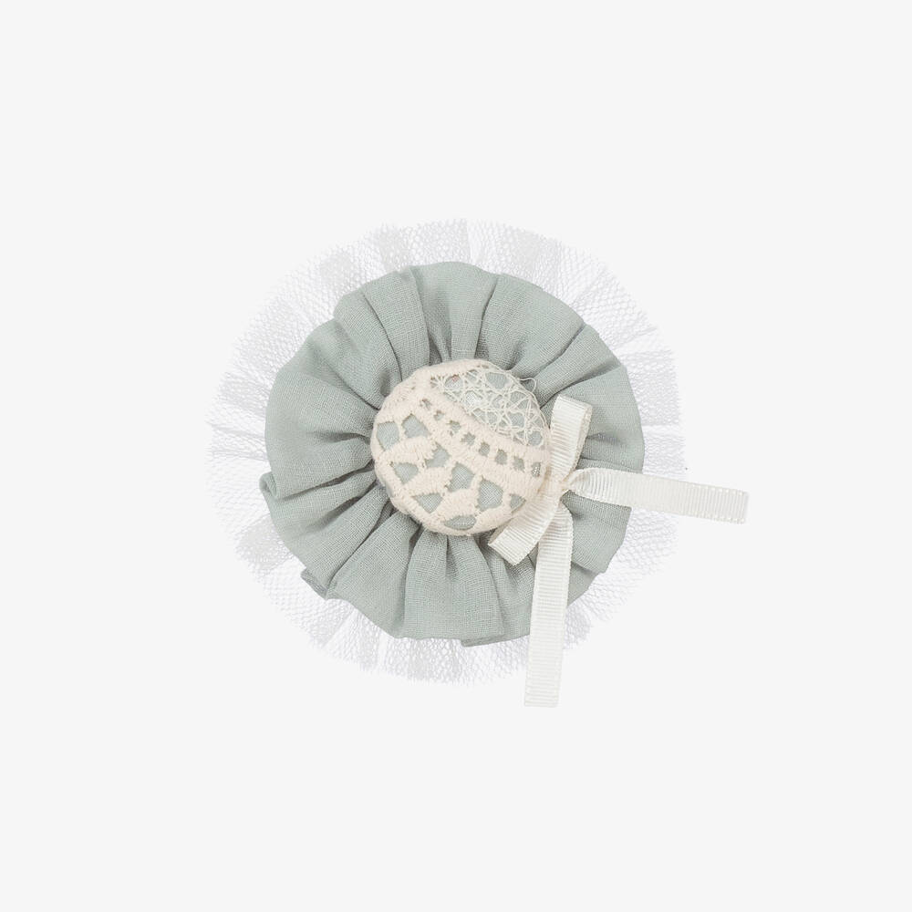 Miranda-Girls Green Tulle & Lace Hair Clip (9cm) | Childrensalon Outlet