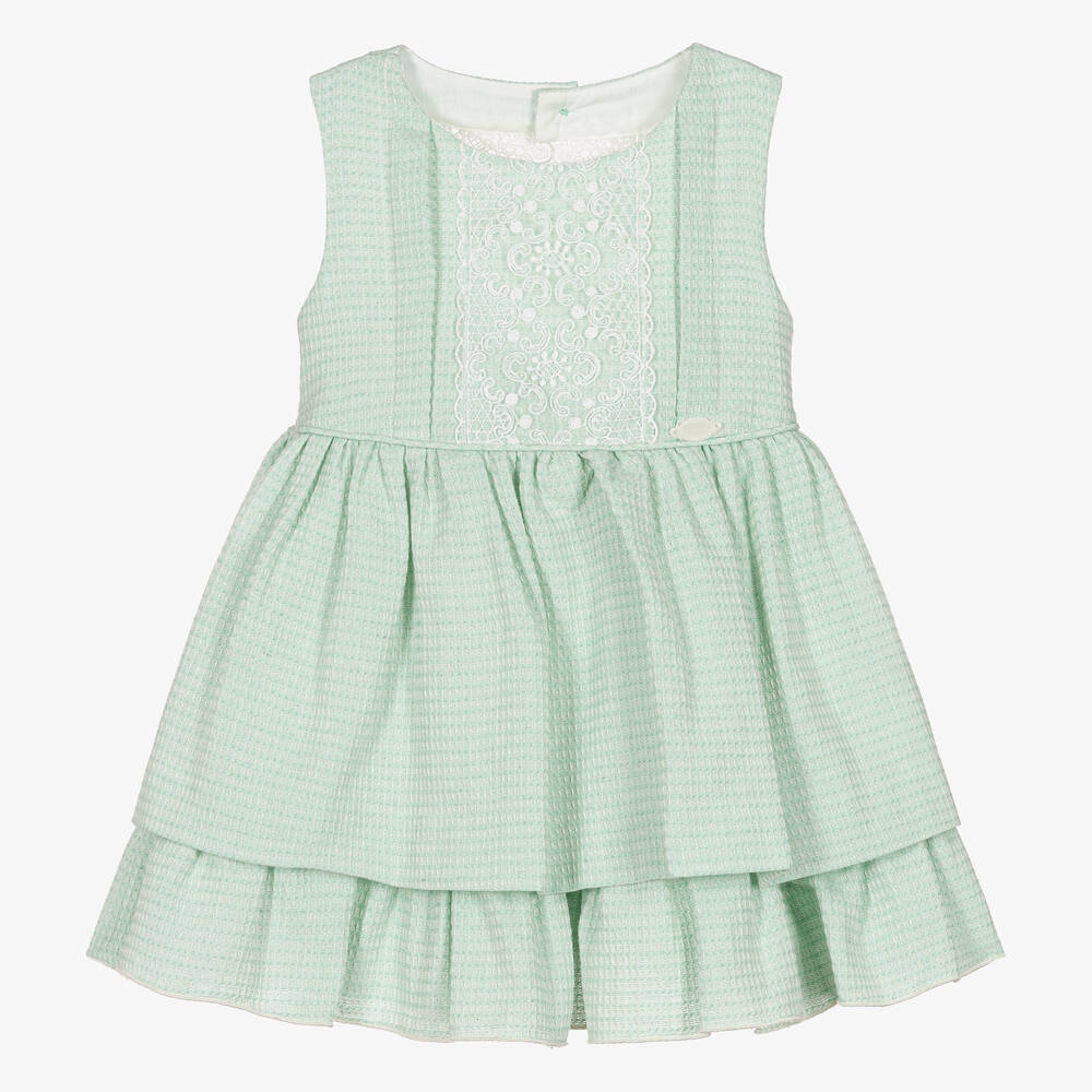 Miranda - Girls Green & White Lace Dress | Childrensalon