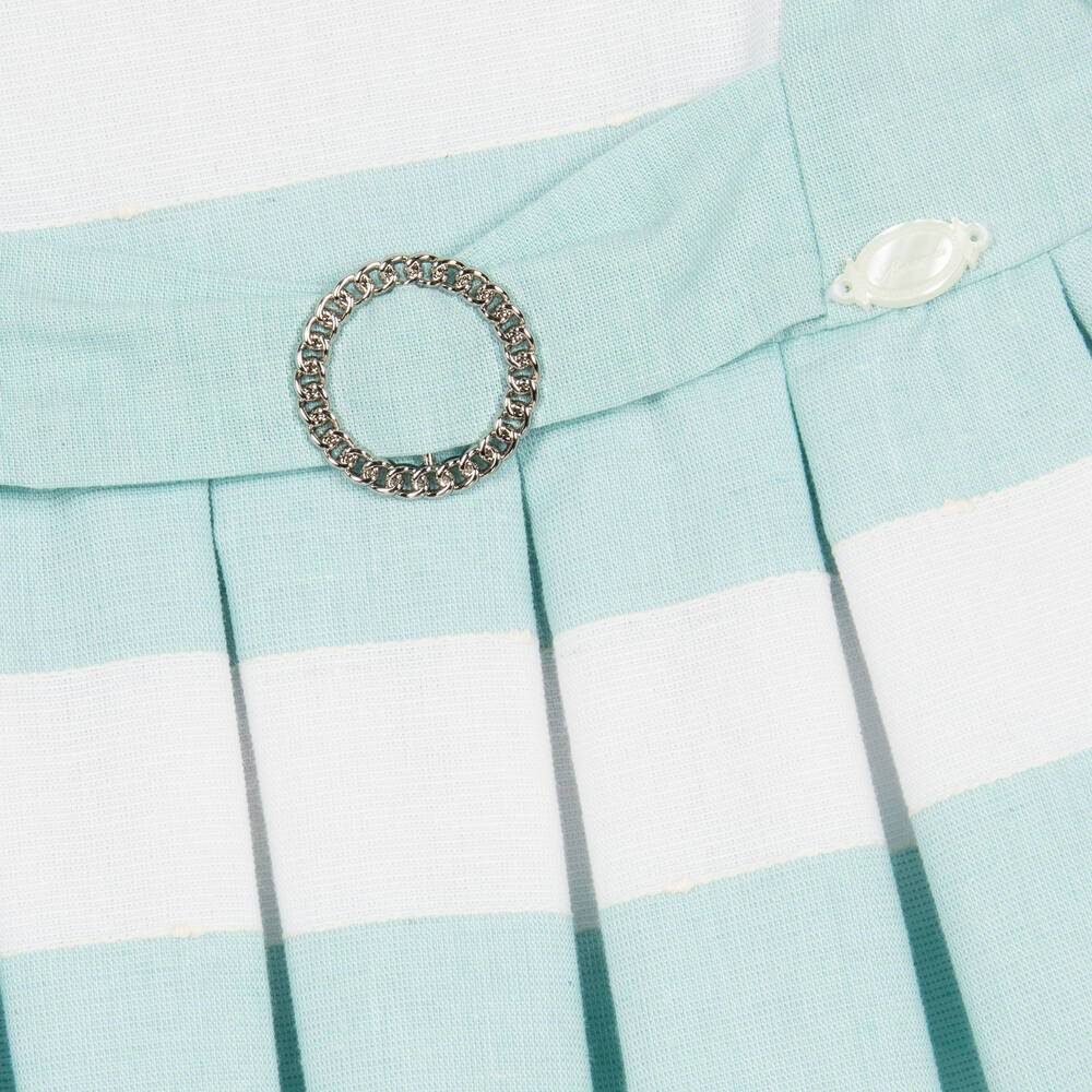 Miranda-Girls Green & White Striped Cotton Dress | Childrensalon Outlet
