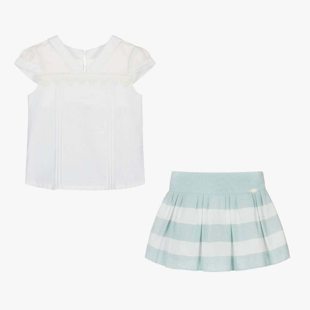 Miranda-Girls Green & White Striped Skirt Set | Childrensalon Outlet