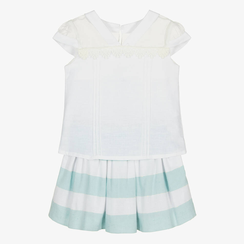 Miranda-Girls Green & White Striped Skirt Set | Childrensalon Outlet