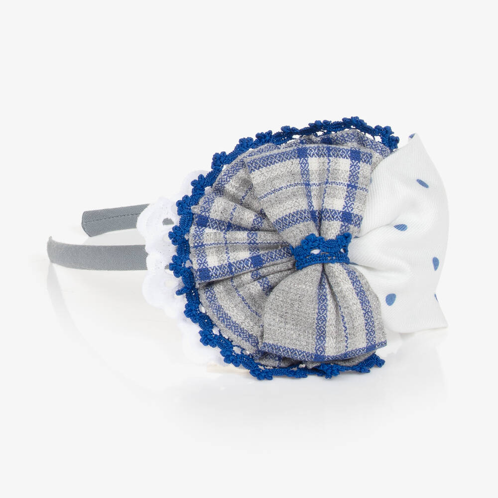 Miranda-Серый ободок с голубым бантом в клетку | Childrensalon Outlet